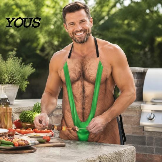 Practical Prank Gifts for Dad Funny 3D Hairy Men's Body Apron, Novelty Muscle Print BBQ Personalized Cooking Gear Bib, Adjustable Polyester