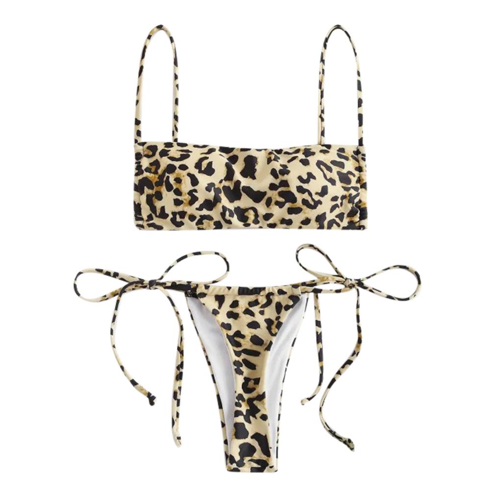 Women Leopard Print High Waist Two Bikini Swimwear Swimsuit Beachwear