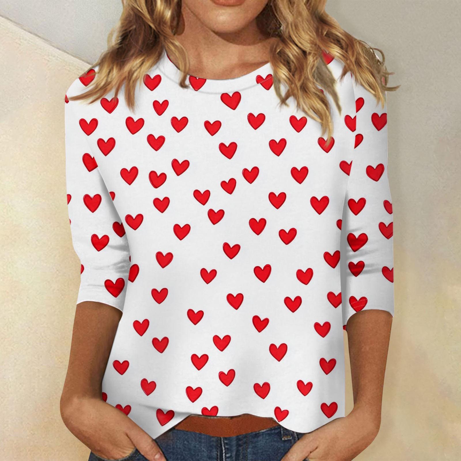 

Женские топы с рукавом три четверти и круглым вырезом, свободная футболка с принтом ко Дню святого Валентина L