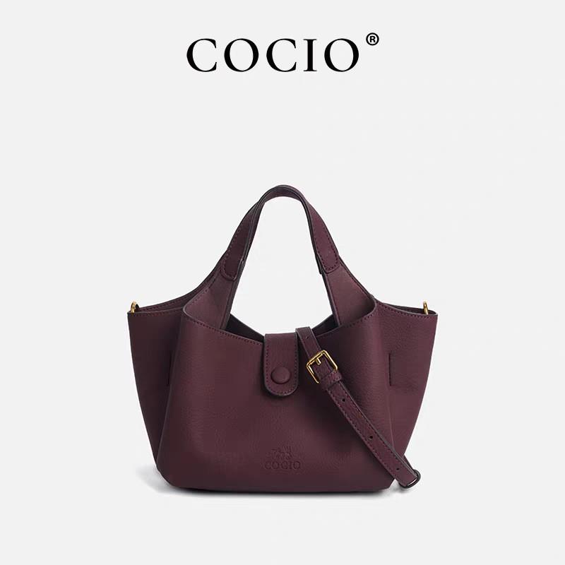 COCIO Bordeaux Red Suede Bucket Bag