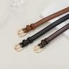 Girls' Retro Style Imitation Leather Belt, Semi-oval Buckle Ring, Hollow Decoration, Alloy Button Head, Washable and Clean - Black