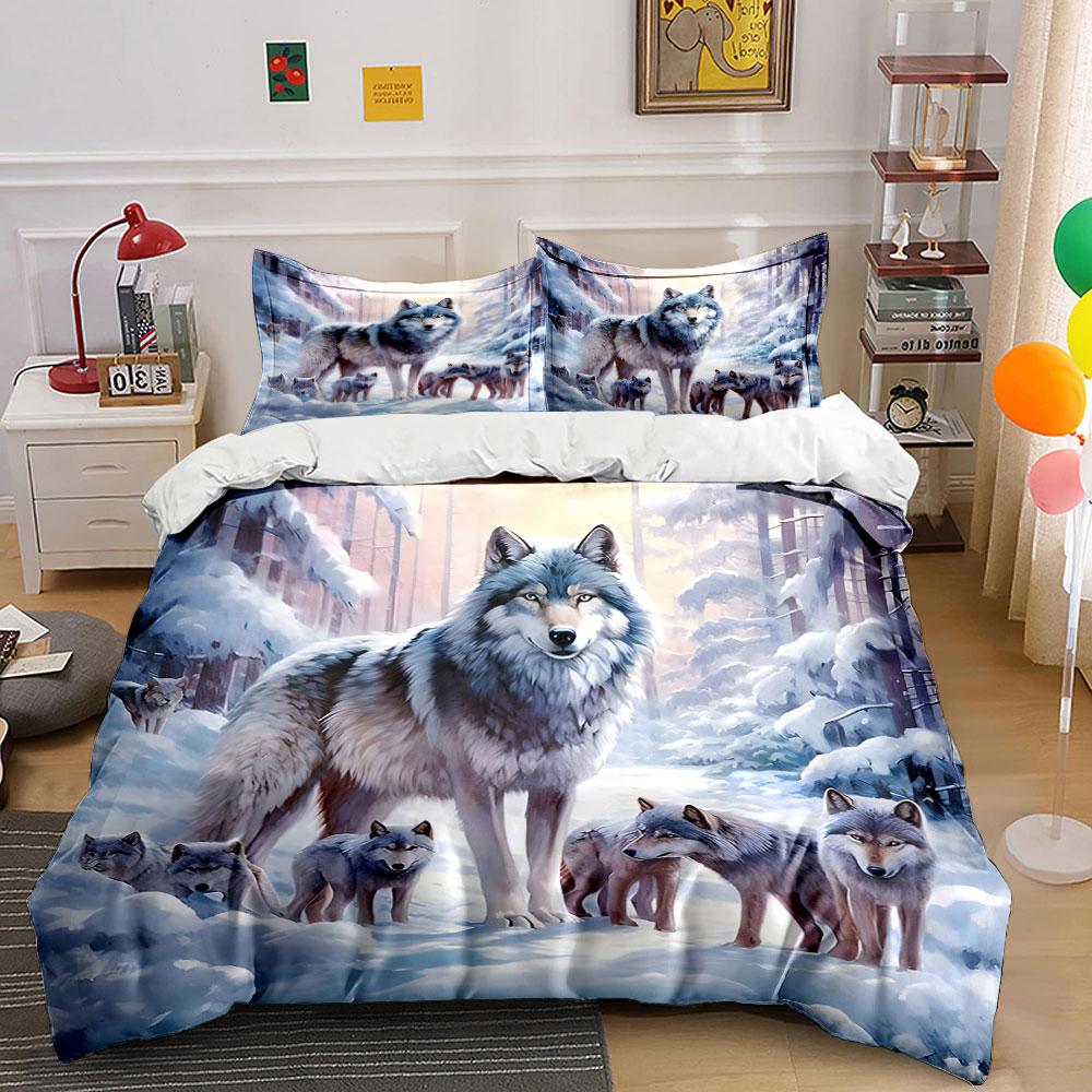 Wolves in snowy forest. Bedding sets Duvet cover sets Duvet covers Pillowcases(1* Duvet Cover 2* Pillowcases without duvet insert) 135x200cm