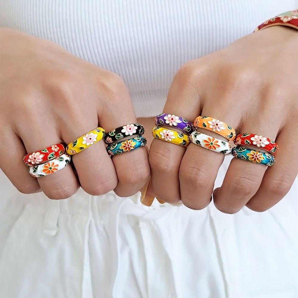 Verstellbarer Blumen Emaille Ring Bunter Tropföl Öffnungsring Schmuck Minimalistischer Blumen Fingerring Geschenk