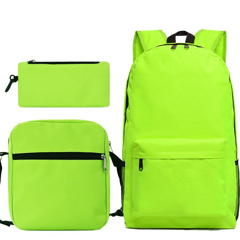 Multi-color blank backpack three-piece set Student Oxford cloth backpack + shoulder bag + pencil case three-piece set