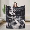 Warm Soft Blanket for Boy Girl  Funny Cat Selfie with Santa Christmas Throw Blanket for Travel Home Decor Fluffy Bed Cover
