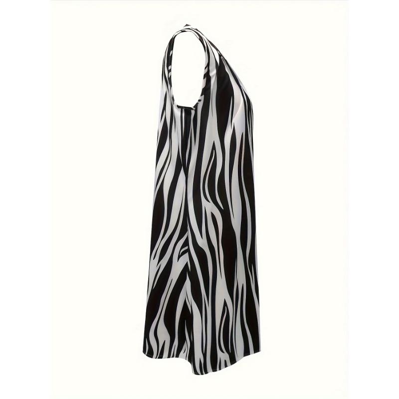 Abstracte rimpelprintjurk, casual V-hals mouwloze jurk, dameskleding