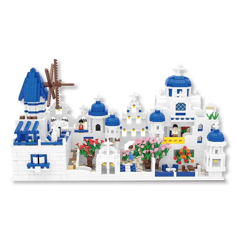 World City Architecture Mini Blocks Greece Santorini Building Bricks  St Paul Cathedral Toy Girl Birthday Valentine Day Present