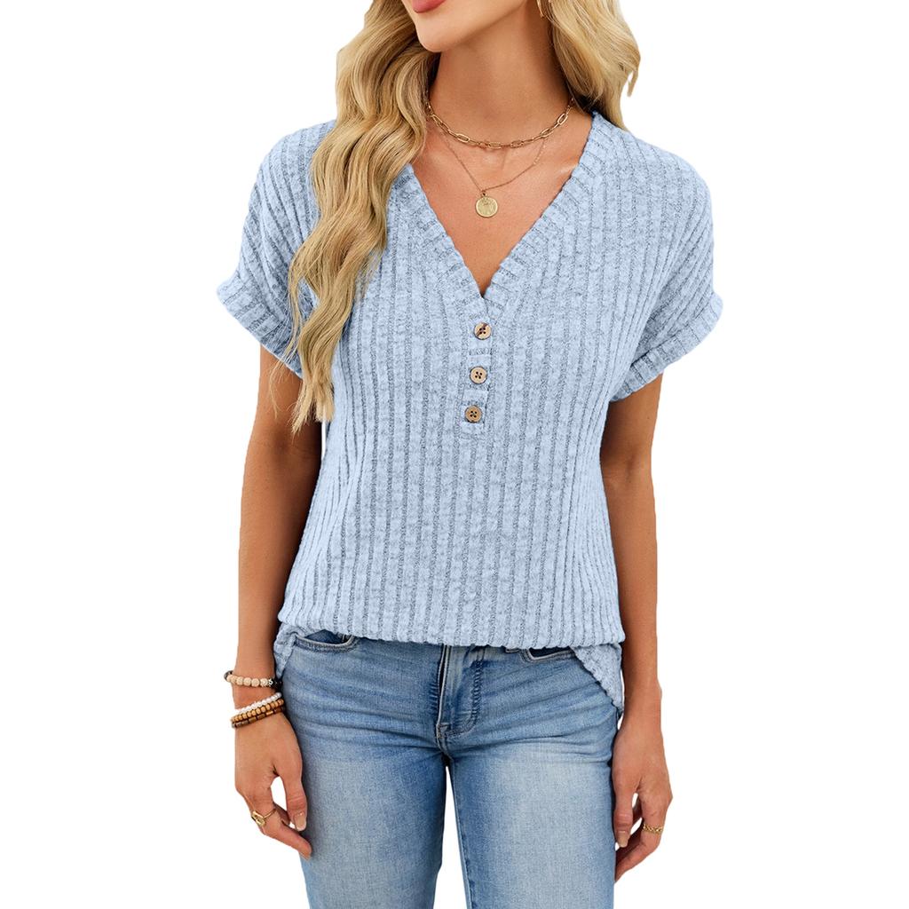 Women's Casual Fashion Comfortable V-Neck Button-Up Loose-Fit Top