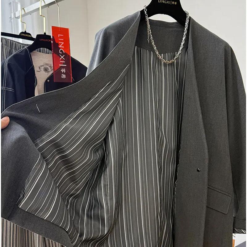 Blazer Coat for Women Cotton Autumn Winter Thickened Casual Oversize Striped Lined V-Neck Blazer Jacket