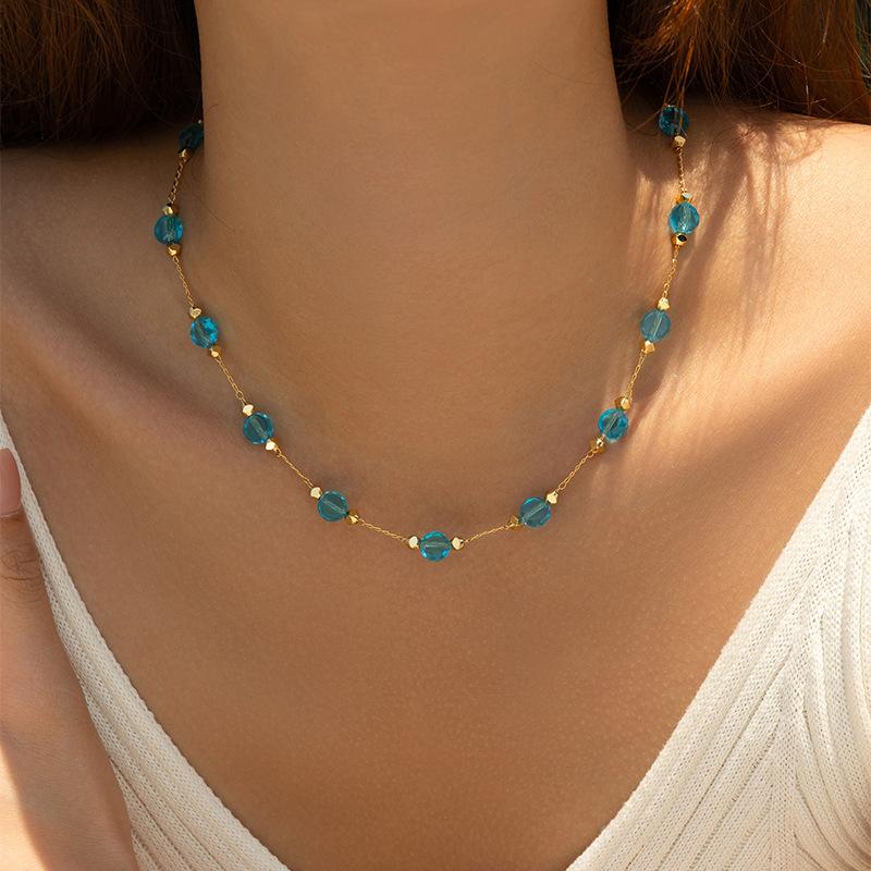 Cadena de Collar de Cuentas de Cristal Transparente Facetado Chapado en Oro Con Extensión