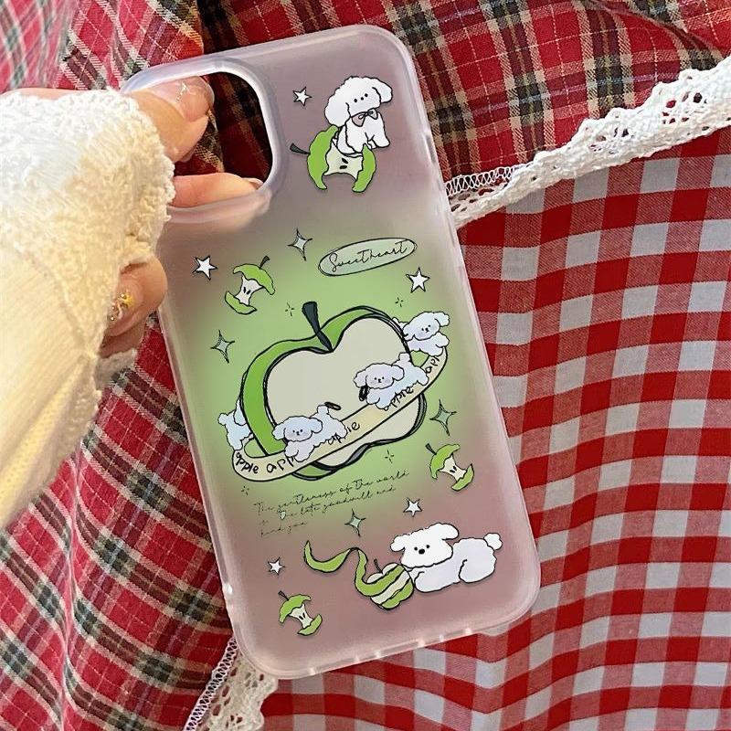 Gradient Apple Puppy iPhone Case for 15 Pro Max/14/13/12 - Drop-Proof, Frosted, Soft Shell