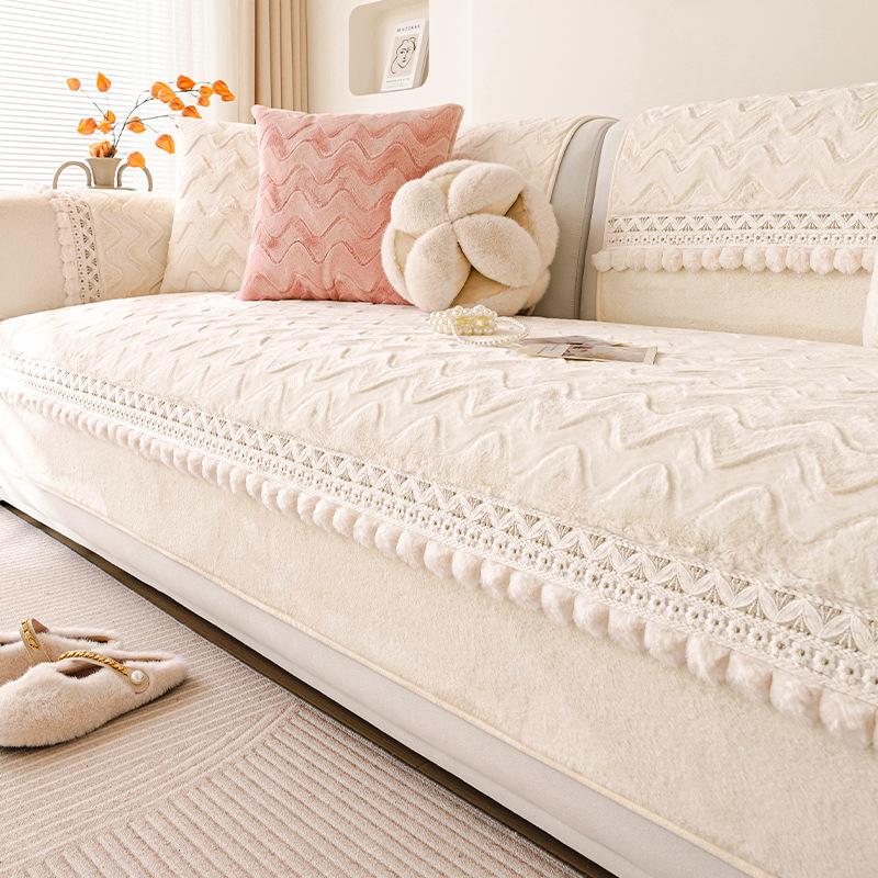 Pernă de canapea în stil crem franțuzesc Husă de canapea anti-alunecare de pluș de toamnă și iarnă
