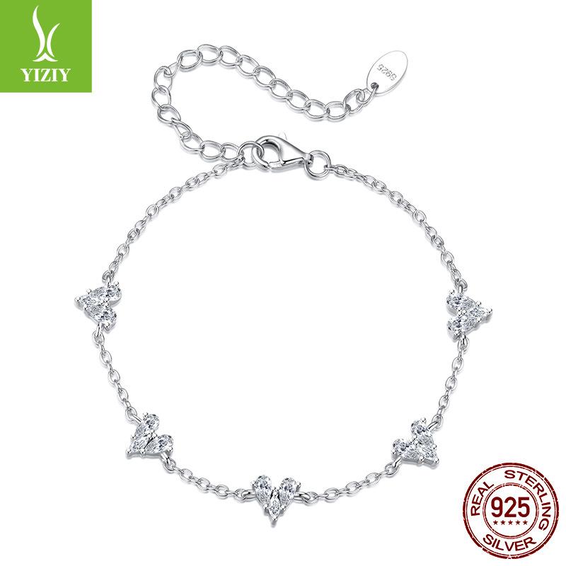 Shining Love Zircon Stud Earrings, Jewelry Set, Exquisite And High-End S925 Sterling Silver Bracelet.