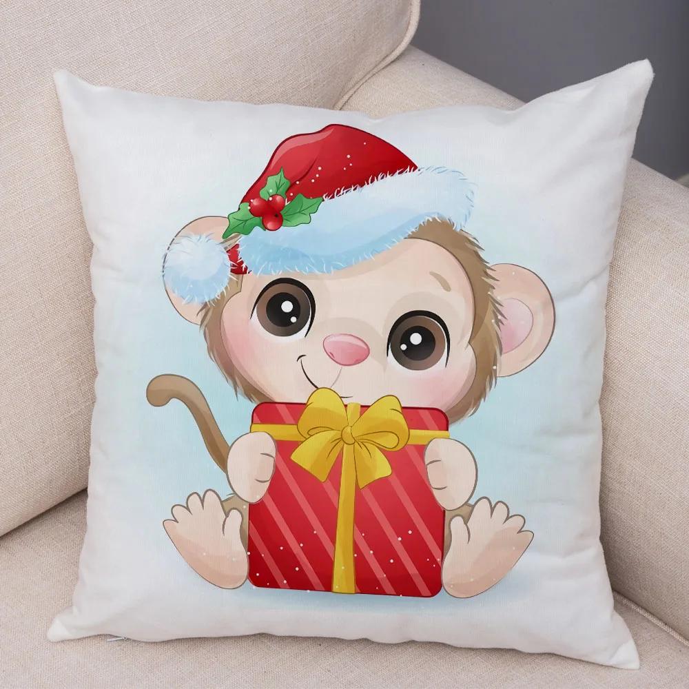Nordic Kids Room Dog Fox Panda Cow Pillow Case Decor Cute Cartoon Animal Merry Christmas Soft Plush Cushion Cover for Sofa Home