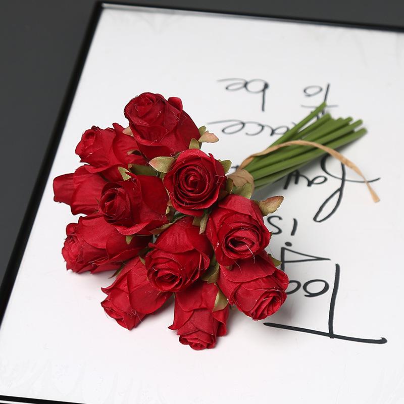 Artificial 12-Head Rose Bouquet for Bridal, Valentine's, Home Decor, Table Centerpiece, or Photography Props.