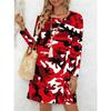 Ladies' Long Sleeved Round Neck Casual Mini Dress, 3D Retro Camouflage Printed Casual Vacation Dress