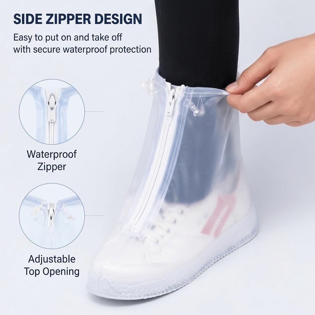 NEW Transparent Zipped Shoe Covers Waterproof Rain Shoe Cover Thickened Shoes Protectors Reusable Antislip Rain Boots