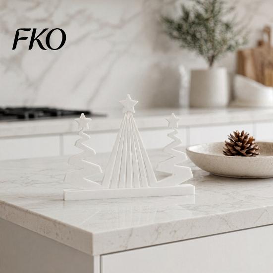 Delicate Texture Xmas Ornament 3D Printed Abstract Christmas Tree Figurine, Modern Minimalist Sculpture with Star Topper for Home, Office, Holiday