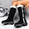 Móda Zima Nové Teplé Sněhule Dámské Pohodlné Plyšové Bavlněné Boty Spona na Pásek Ke Kolenům Kožešinové Všívání Boty Dámské Boty s Tlustým Podpatkem