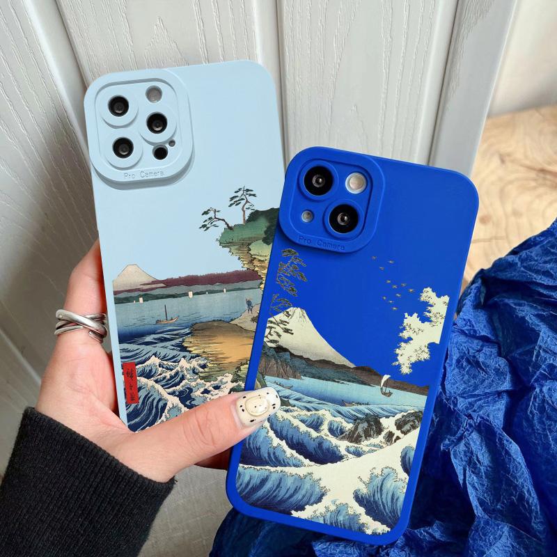 Ukiyoe Sea Wave Water Splash Phone Case For iPhone 14 13 12 11 Pro Max 14 Plus X XS XR 7 8 Plus SE 2020 Soft Silicone Back Cover