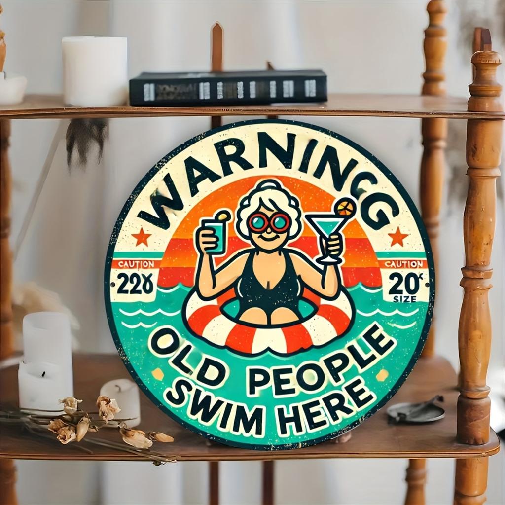 2D 1 Stück Holzscheiben Senioren Schwimmen Hier Themen Schild 8 Zoll Design Dekorative Kunst Langlebige Wandplakette Schlafzimmer Büro