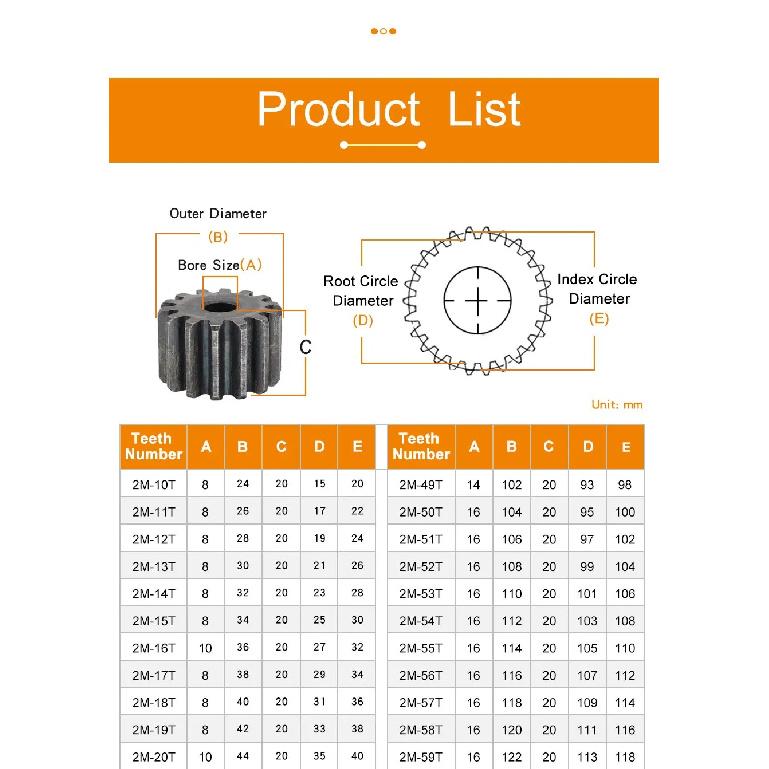 Flat Gear 2M-10/11/12/13/14/15/16/17/18/19/20T SC45# Carbon Steel Cylindrical Gear Height 20 mm High Frequency Quenching Teeth