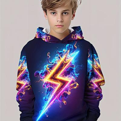 Bunter Blitzmuster Jungen Hoodie, Langarm Pullover Freizeitkleidung, Cartoon Mode Pullover
