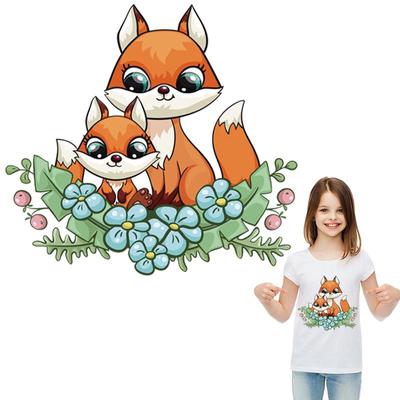 3D Sticker Patch Fox Mother Baby A-Level Washable Thermal Press Vinyl Diy Hoodies Tops Iron On Patch