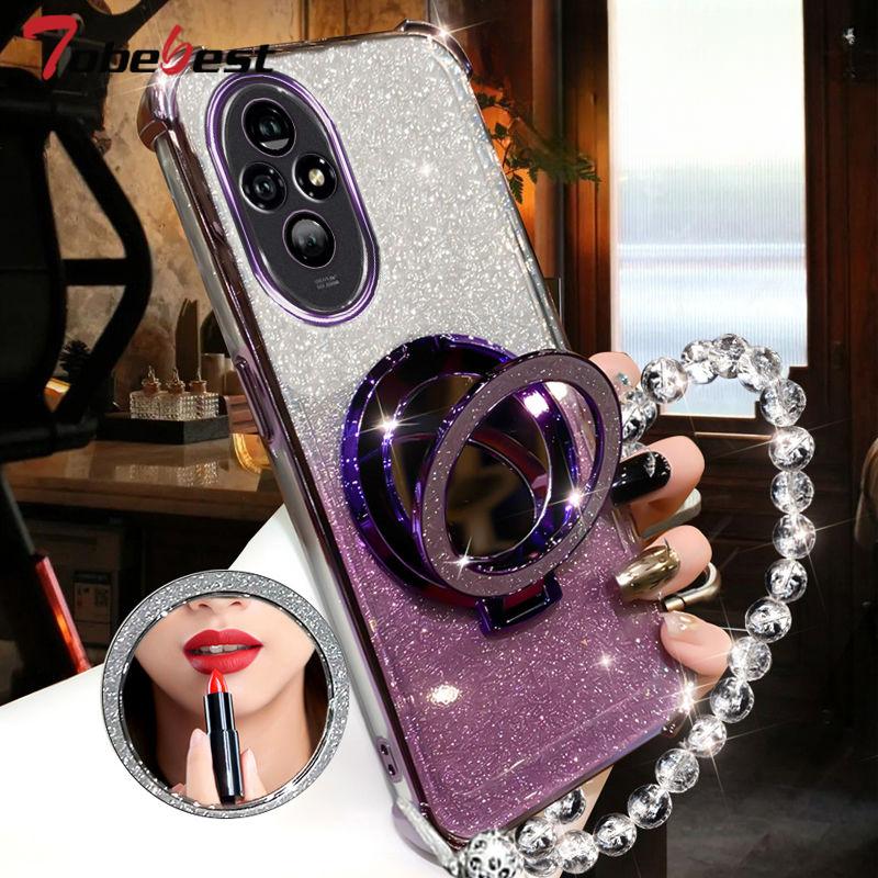 Shockproof GLITTER Plating Crystal Bracelet Magsafe Phone Holder Case For Huawei Honor 200 100 90 80 70 60 Pro Cover