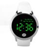 Men Digital Watch Round Color Screen Waterproof Backlit Ultra Thin Stylish Alarm Sports Watch Silver Shell White Belt