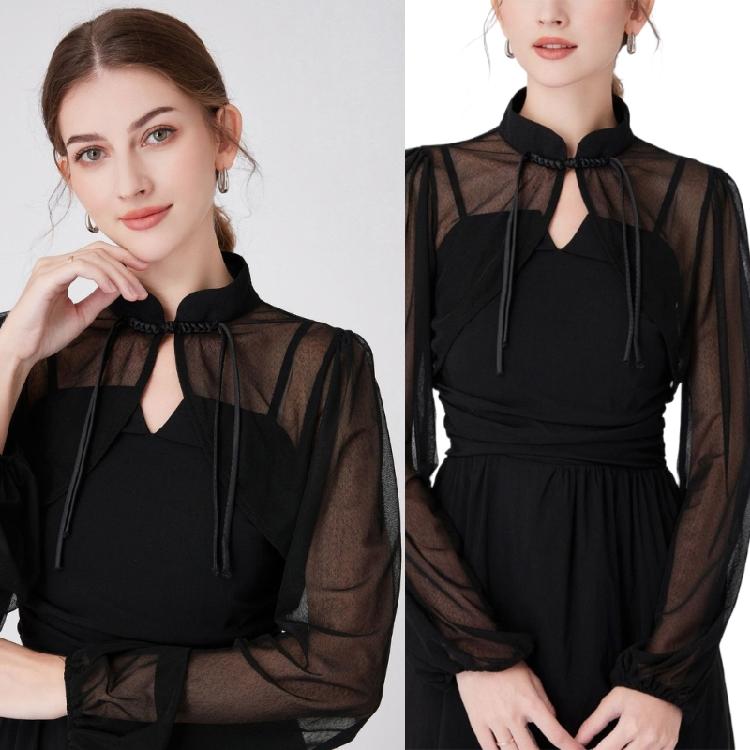 Long Sleeve Shawl Collar for Women Breathable Tulle for Camisole Dress
