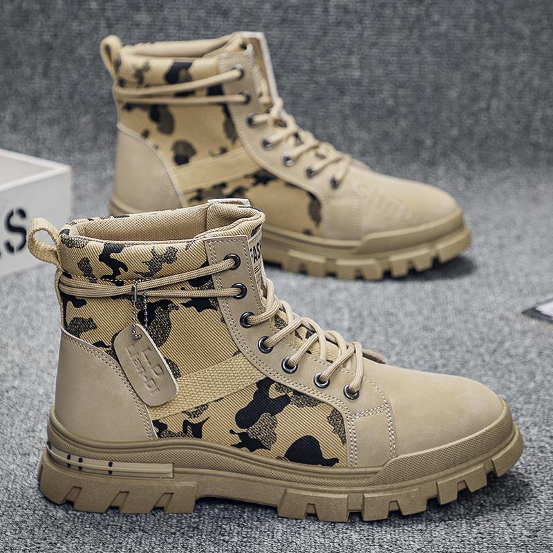 Fashion Retro Camouflage Design Thick Soled Casual Short Boots for Men Autumn 2025 New High Top Comfortable Non Slip Fashion Ankle Boots