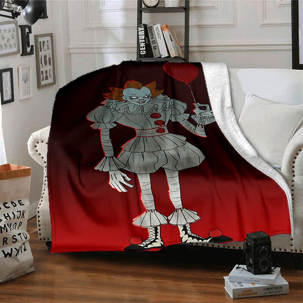 1pc It "Clown" Flannel Throw Blanket - HD Printed Lightweight Soft Warm All-Season Blanket for Sofa, Bed, Travel, Camping 007
