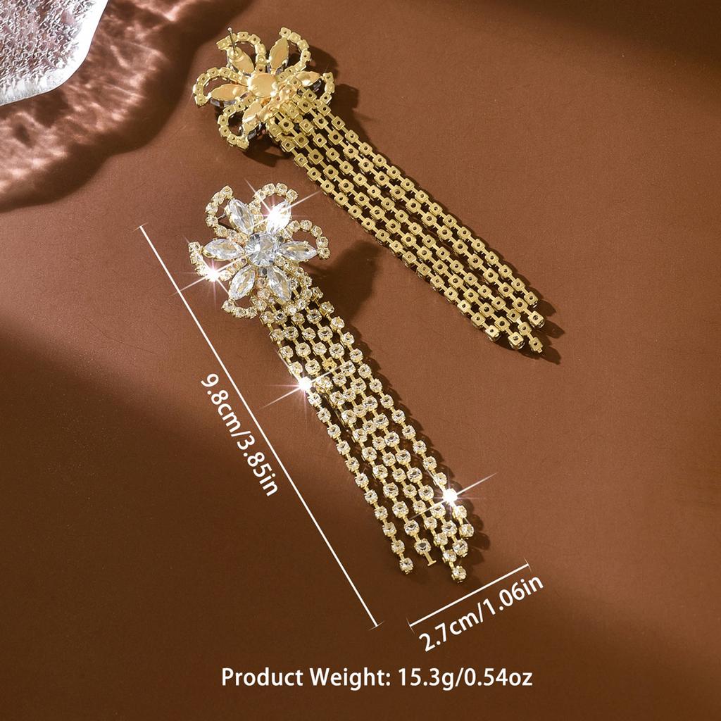 New European and American Tassel Full Diamond Earrings Wedding Earrings Fashionable Party Earrings