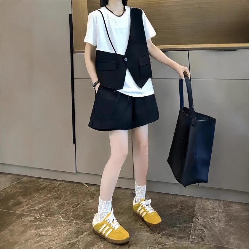 Women's Korean Style Loose Fit Short Sleeve Two-Piece T-Shirt (2024 Summer Collection)