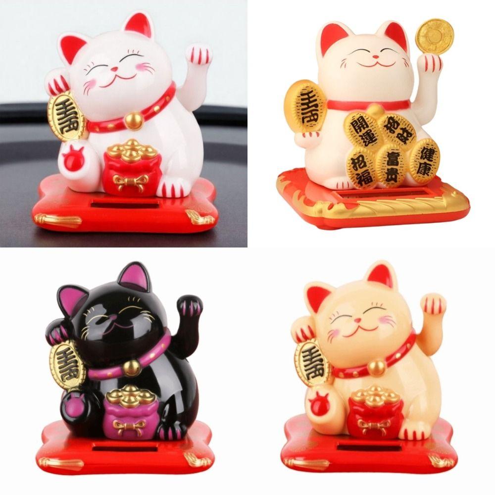 Solar Powered Fortune Cat Figurine Waving Wealth Waving Hand Cat Ornaments  Holiday Gift