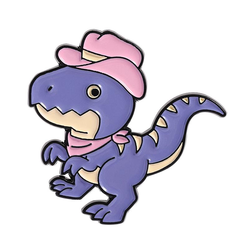 Cartoon Dinosaur With Cowboy Hat Enamel Pin Cute T-Rex Brontosaurus Animal Brooches Lapel Badge Funny Jewelry Gifts for Friends