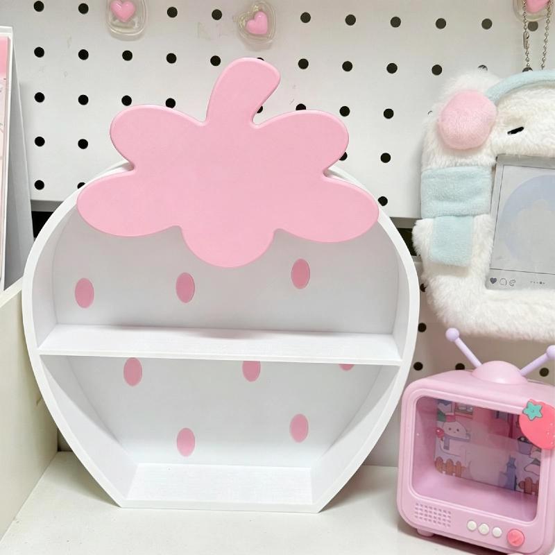1Pcs Desktop Storage Rack Cute Strawberry Double-Layer Storage Cabinet Girly Heart Ornaments Hand-Made Display Box Storage Rack