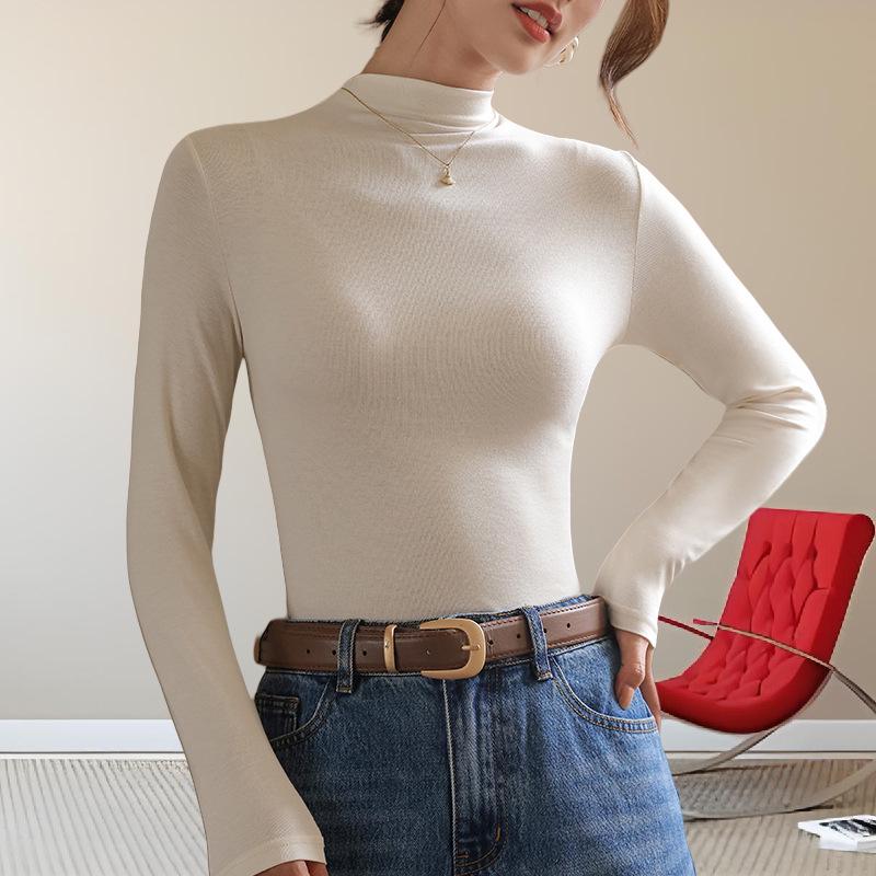 

Жіночий осінній модальний топ з напіввисокою горловиною, приталеного крою, з довгим рукавом, універсальний для нашарування S (70-90 jin)