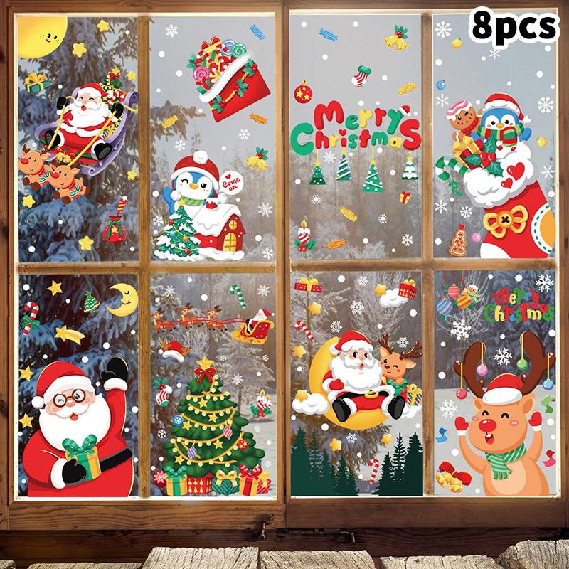Hot Sale Christmas Stickers Santa Claus Glass Doors And Windows Without Trace Static Cling Children'S Room Christmas Decoration