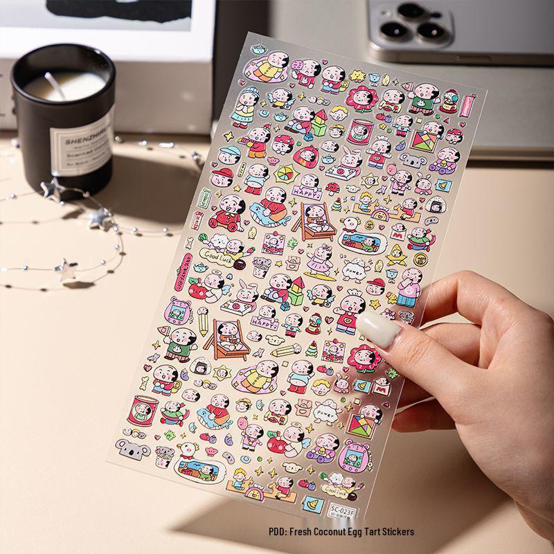 Cute Star People Embossed Stickers: Waterproof, Large Size Stickers for Journals & Phone Cases.