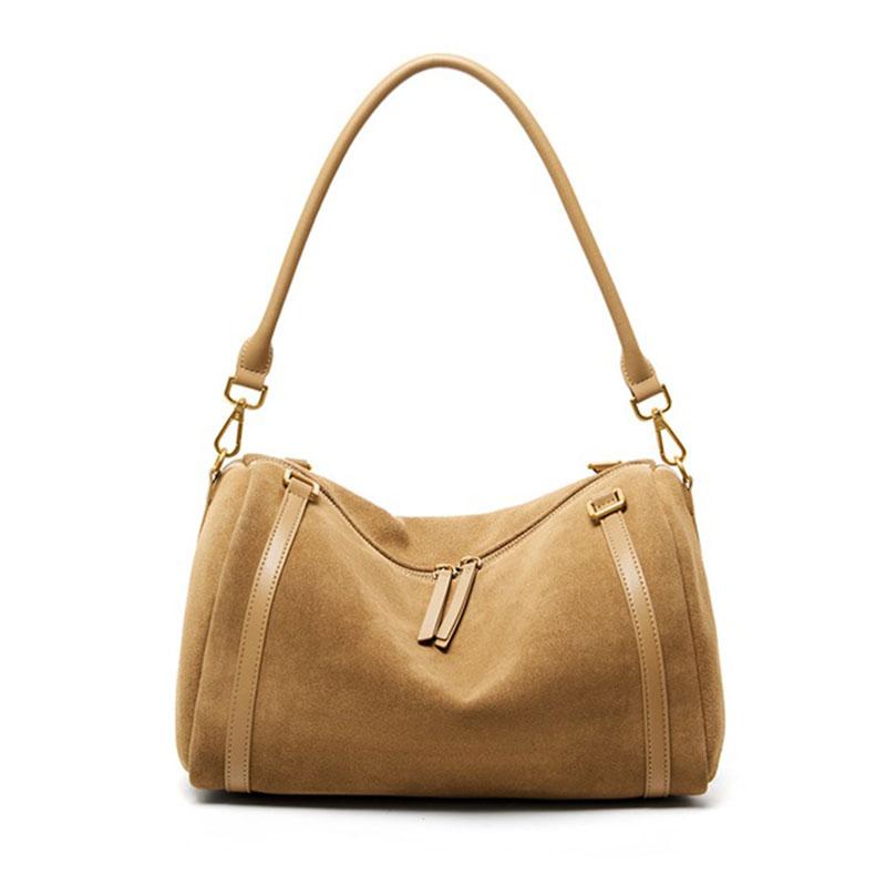Luxury Suede Cowhide Women s Boston Bag  Genuine Leather Shoulder Bag Women Large Capactiy Crossbody Bags Versatile Handbag