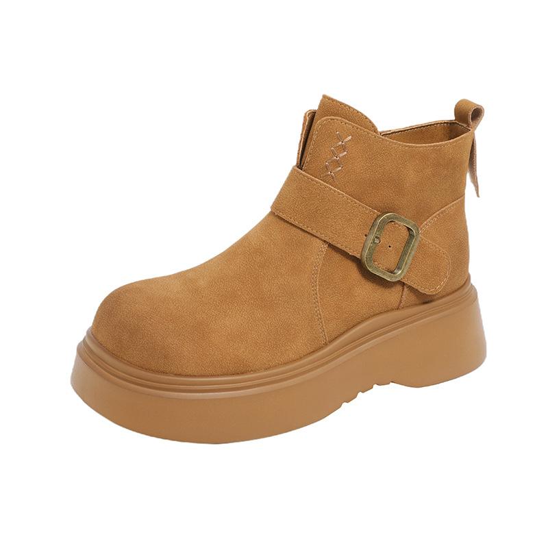 European Fashion Platform Short Boots Women's 2025 Autumn and Winter New Round Head Heightening Chelsea Short Boots Suede Women's Boots