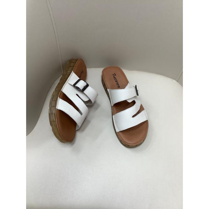 

New sandals summer wear cowhide leather sandals versatile real cork slippers women 40 бежевий