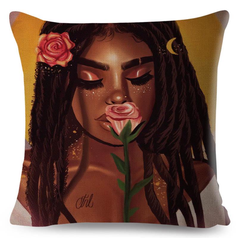 Beautiful Black Women Africa Girl Pillow Case Polyester Decor Colorful Cartoon Cushion Cover For Sofa Car Home Pillowcase 45X45
