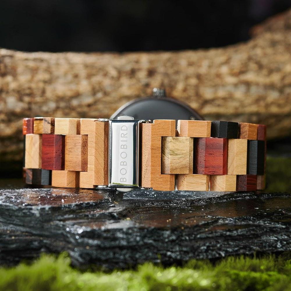 BOBO BIRD Men's and Women's Wooden Watch Colorful Wooden Wristwatch Day and Date Display Multi-functional Handmade Quartz Sports Chronograph Unique
