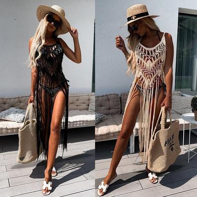 Dames Sexy Handhaak Hol Zonwerend Shirt Bretels Lange Kwastjes Strand Blouse Dames