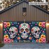 1pc Large Day of the Dead Garage Door Banner - Colorful Mexican Sugar Skull Decoration with Flower Pattern
