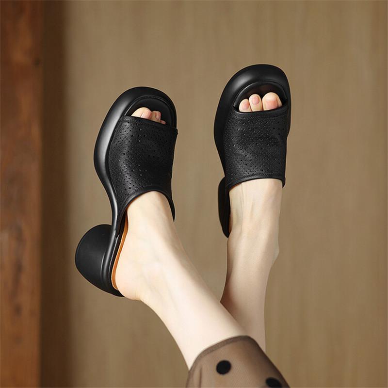 Fashion New Summer Slippers Open Toe Sandals for Women Chunky Heel Shoes Fashion Hollow Out High Heels Shoes Handmade Platform Shoes