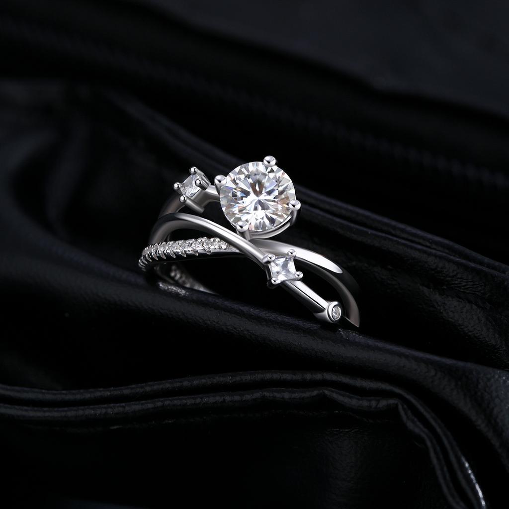 MODIAN 1CT VVS1 Clarity Moissanite Dazzling Ring 925 Silver E Multi-layer Lines Rings For Women Wedding Jewelry Gifts